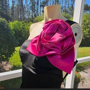 Betsey Johnson Vintage One-Shoulder Satin Large Floral Statement Mini Dress